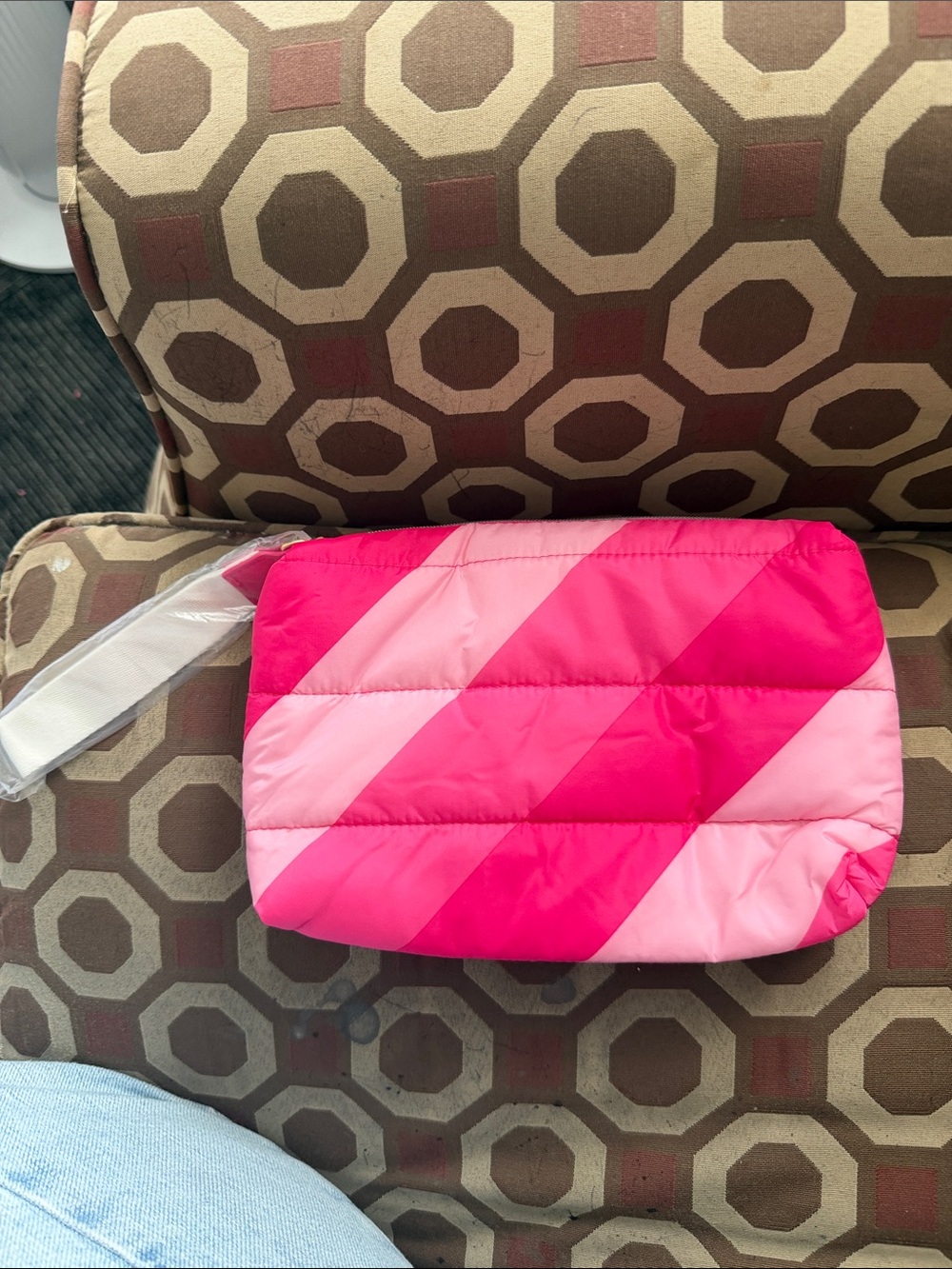 Quilted Diagonal Stripe puffer Makeup pouch